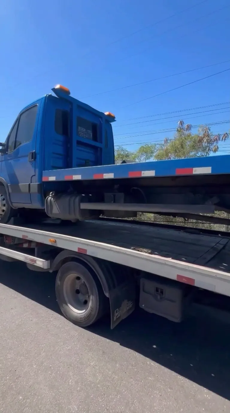Caminhão azul transportado